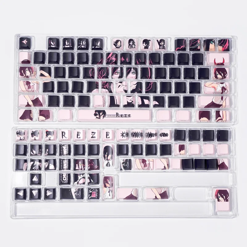 132 キーアニメ Reze キーキャップダブルショット半透明キーキャップピンクチェリー Mx Wooting 60he 磁気軸メカニカルキーボード用