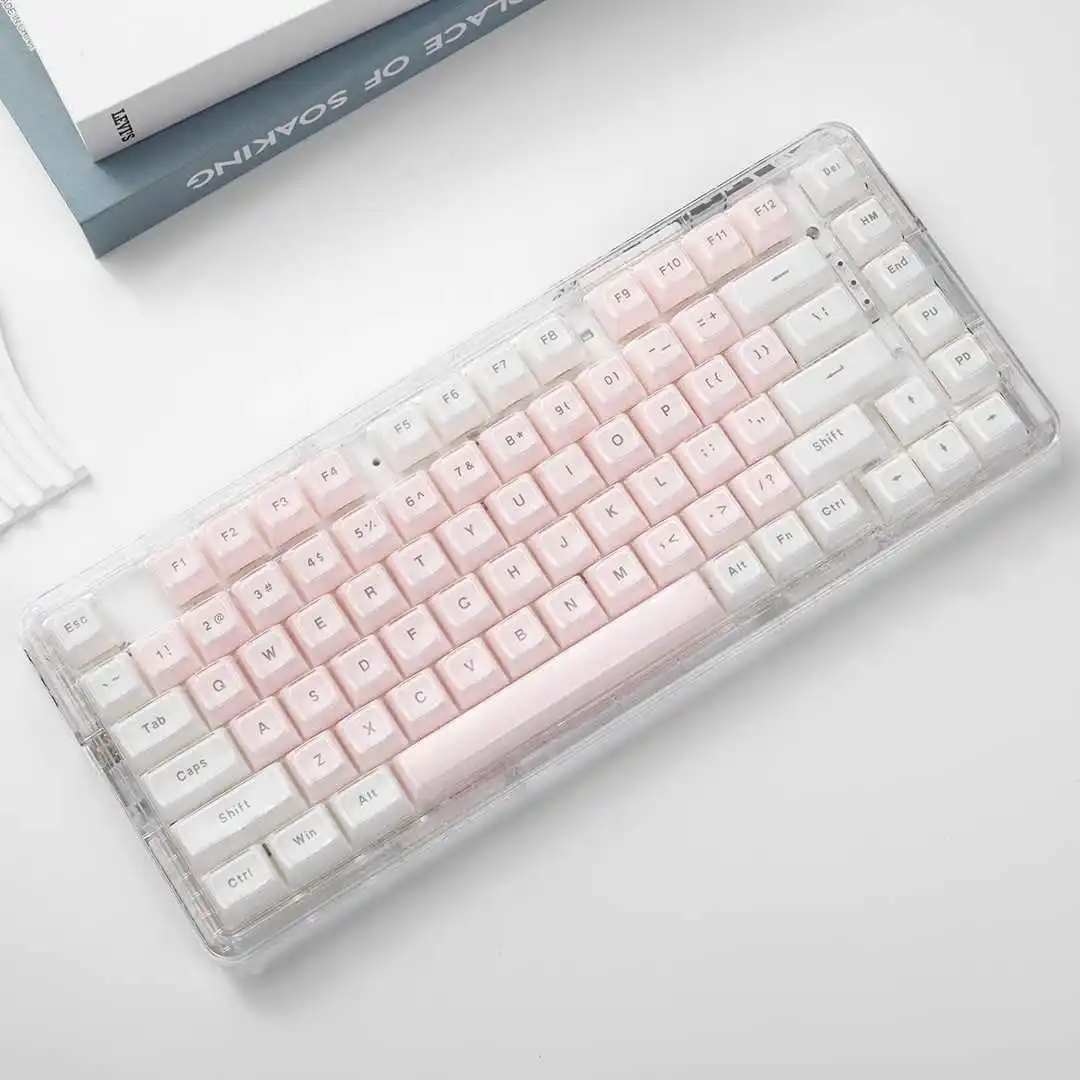 Custom White Pink Jelly Pudding Crystal Transparent MDA Profile Keycap Acrylic Cute 136 Keys for AJAZZ AK820 Mechanical Keyboard