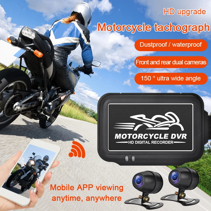 WIFI Motorcycle Dashcam DVR Dual 1080P Front&Rear Waterproof Motorcycle Camera Support Playback of Video Recordings Recorder