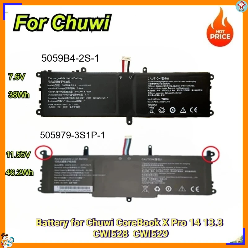 5059B4-2S 5059B4-2S-1 505979-3S1P 505979-3S1P-1 CWI528 CWI529 Laptop Battery for Chuwi CoreBook X Pro 14 13.3 38Wh/46.2Wh