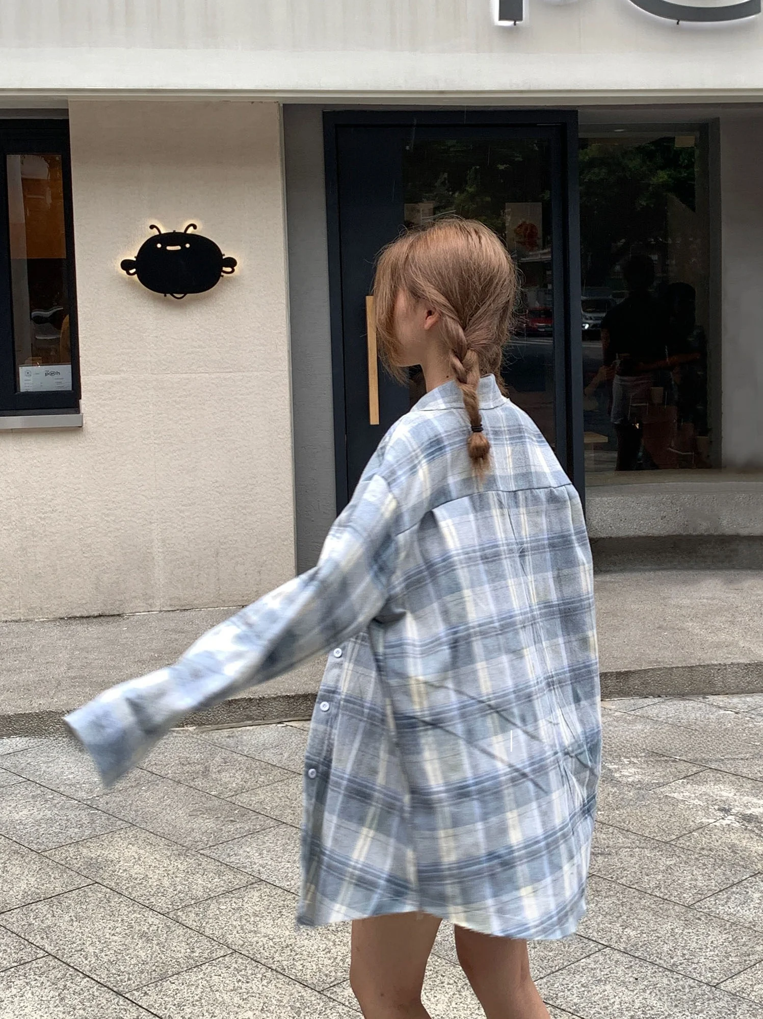 

Корейский стиль, свободный повседневный длинный топ-пальто в клетку для женщин, модный осенний новый дизайн, с воротником и пуговицами