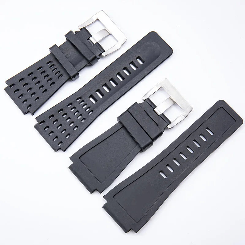Replacement PU Silicone Sweatproof Strap for Bell & Ross BR01 34*24mm Black Men's Watch Band Accessories Waterproof
