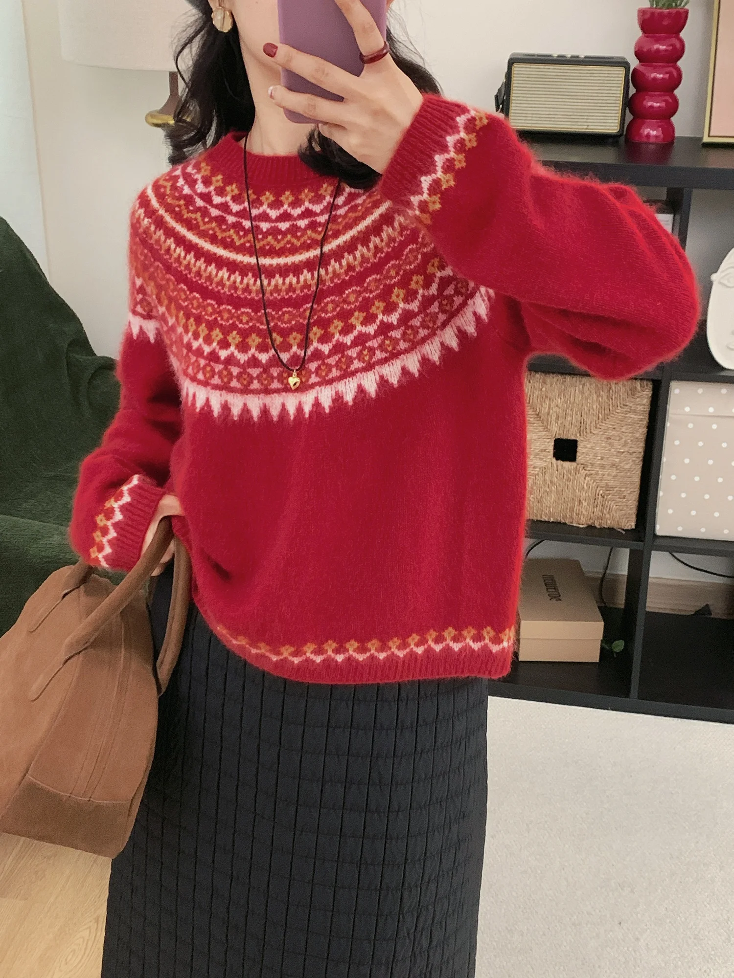 

New Year's Vintage Knitted Woolen Sweater round Ne Pullover Warm Lightweight Women's Faion Commute Sle Thiened Diamon...