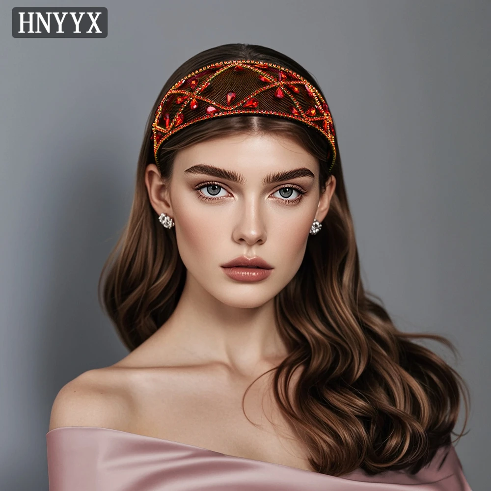 

HNYYX Rhinestone Hair Accessories Red Baroque Headband Fashion Hair Piece for Women Wedding Party Crystal Jewelry Hair Hoops A30