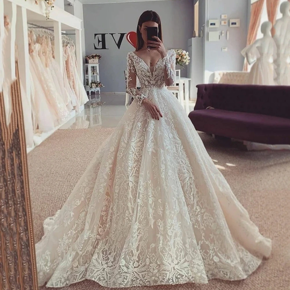 Sexy Bodycon Mermaid Wedding Dresses Transparent Back Long Sleeves Boho Bridal Gowns Appliques Lace Tulle V-Neck Customized 2025