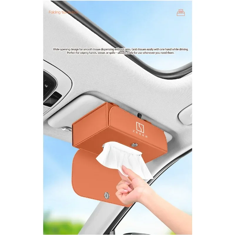 For ZEEKR Car Sun Visor Tissue Holder, One-Hand Access Tissue Box Cover, Skin-Feel Leather Light Luxury Interior Organizer