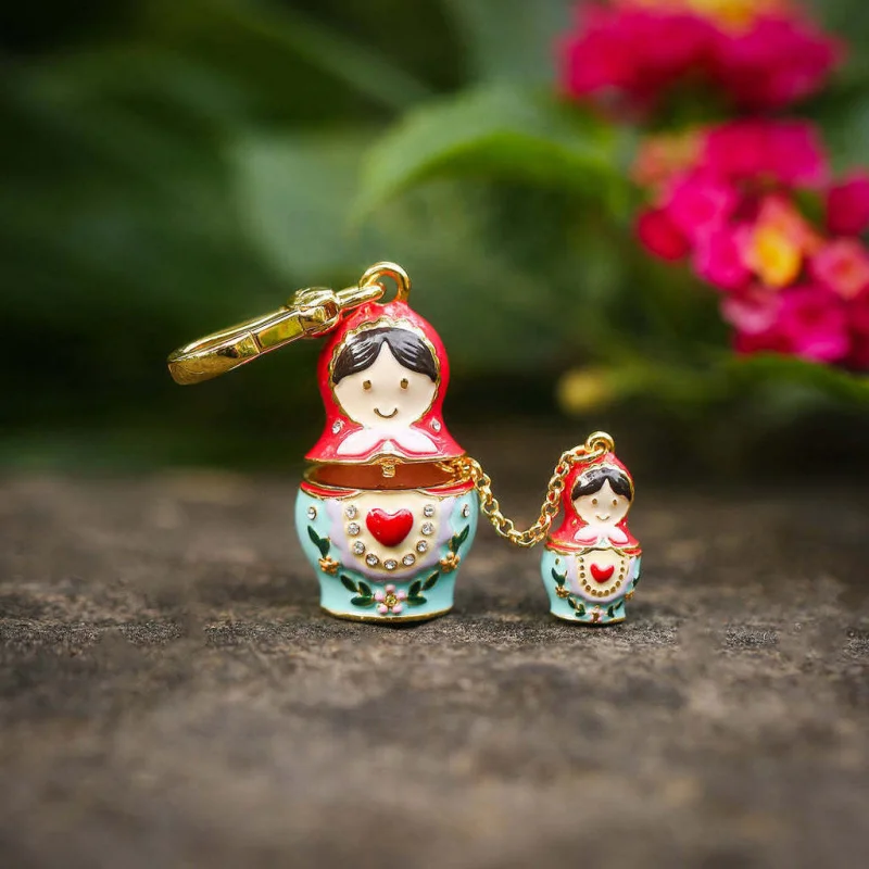 

Cute Russian Matryoshka Nesting Doll Jewelry Set, Cartoon Necklace Keychain Bag Charms Pendants, Festive Birthday Souvenir Gift