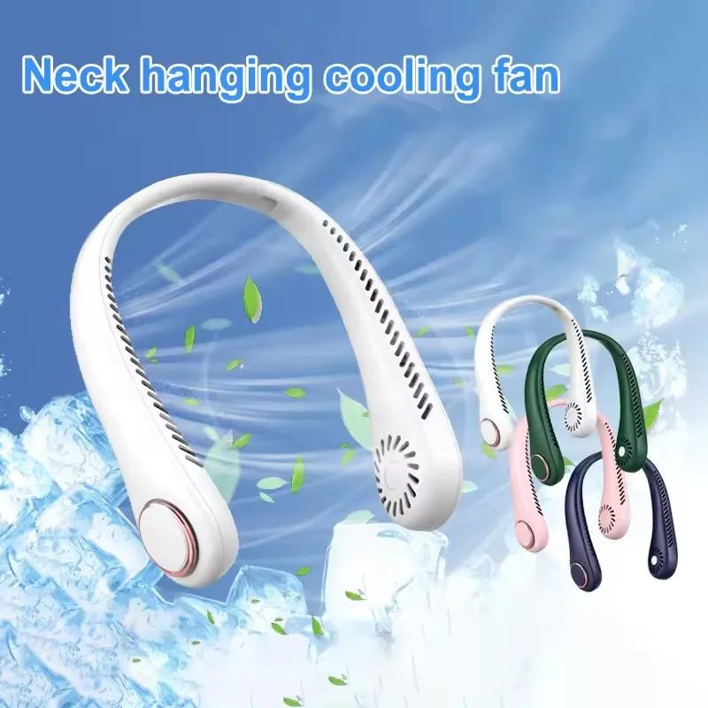

New Portable Hanging Neck Fan 3 Speeds USB Rechargeable Bladeless Turbo Ultra Quiet Student Hand Held Fan Outdoor Sports Travel