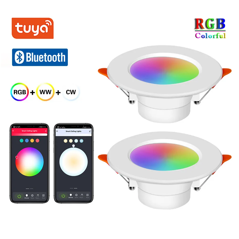 RGB LED النازل 220 فولت عكس الضوء مصابيح السقف الذكية 10 واط 15 واط الدافئة الأبيض أسفل ضوء للمطبخ تويا بلوتوث/IR التحكم عن بعد