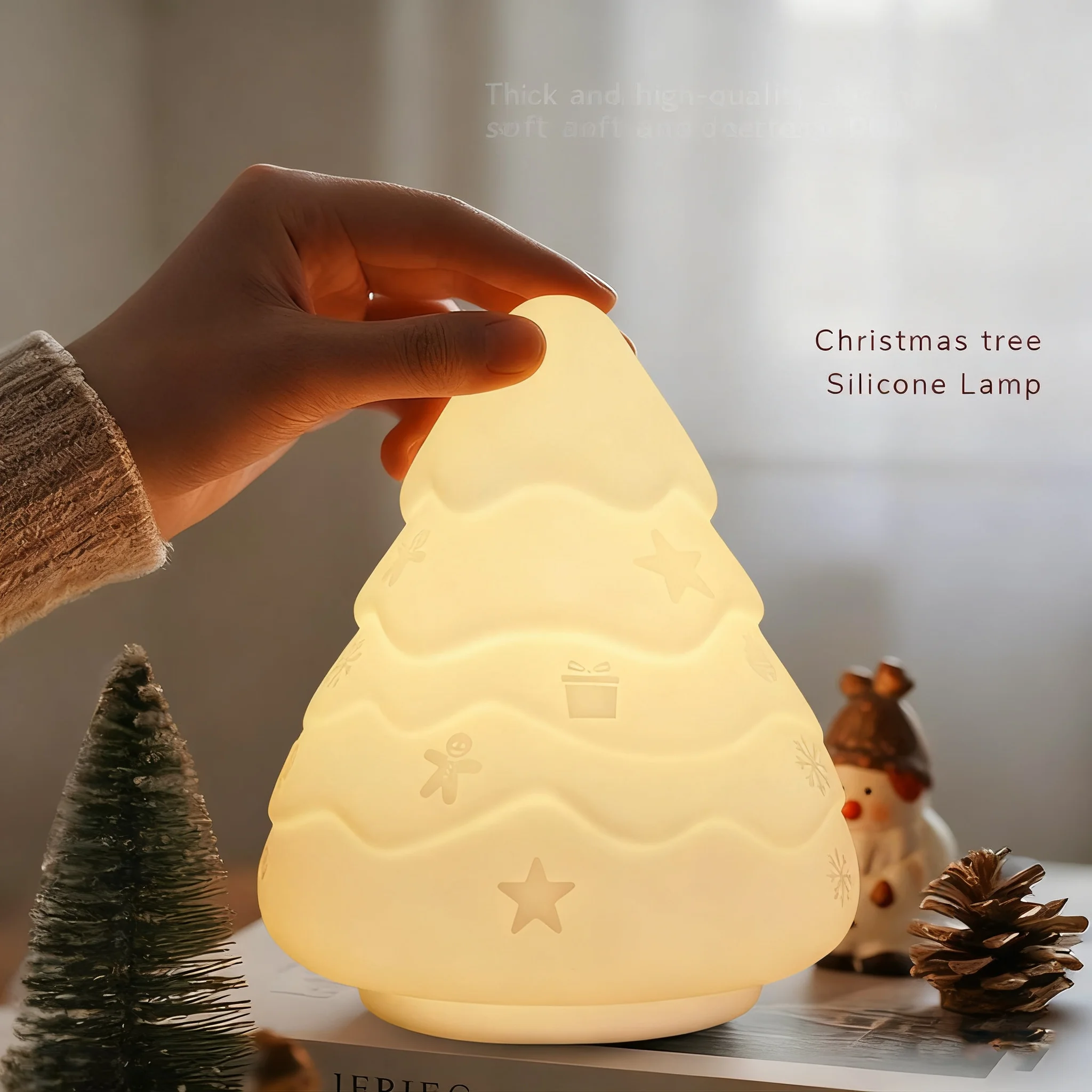 لعيد الميلاد LED ضوء الليل الجدة المحيطة مصباح التحكم باللمس قابلة للشحن معلقة ثلج السرير عطلة ديكور سيليكون