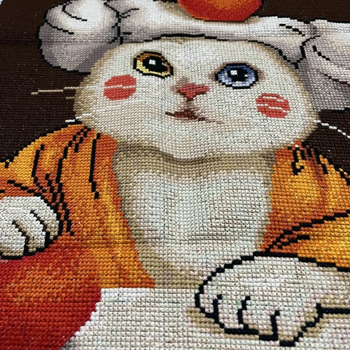 (Finished product) Pure handmade cross stitch finished product, Ping An Zhaocai Cat vertical version, entrance, 46 * 57 cm