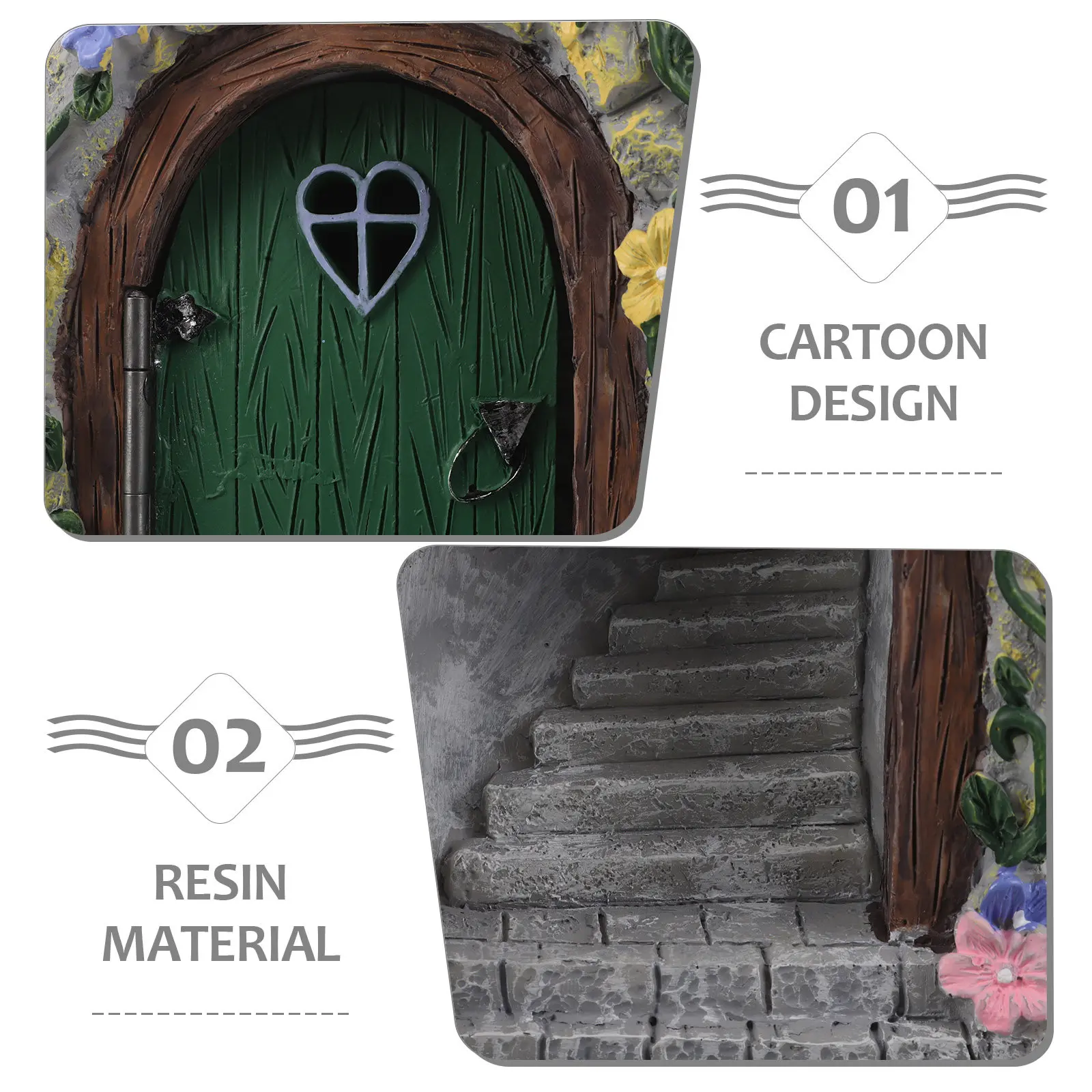 Resin Fairy Garden Door Statue Creative Miniature Whimsical Doorway with Ambient Night Lighting for Garden Bonsai Patio Balcony