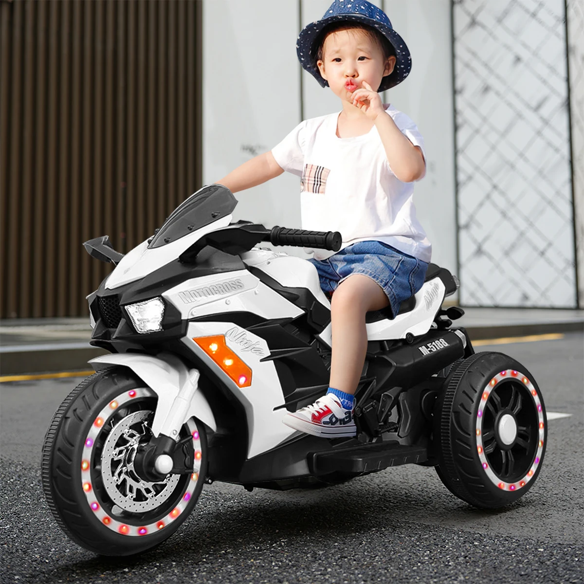 12V Battery Motorcycle, 3 Wheel Motorbike Kids Rechargeable Ride On Car Electric Cars Motorcycles--White