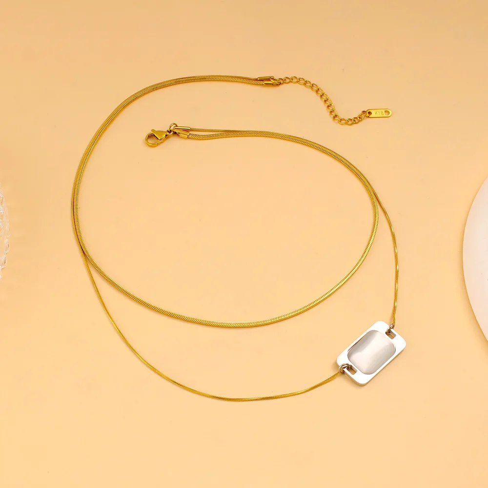 DIY accessories European and American simple personalized gold 18K gold sweater chain stainless steel high-end square pendant sn