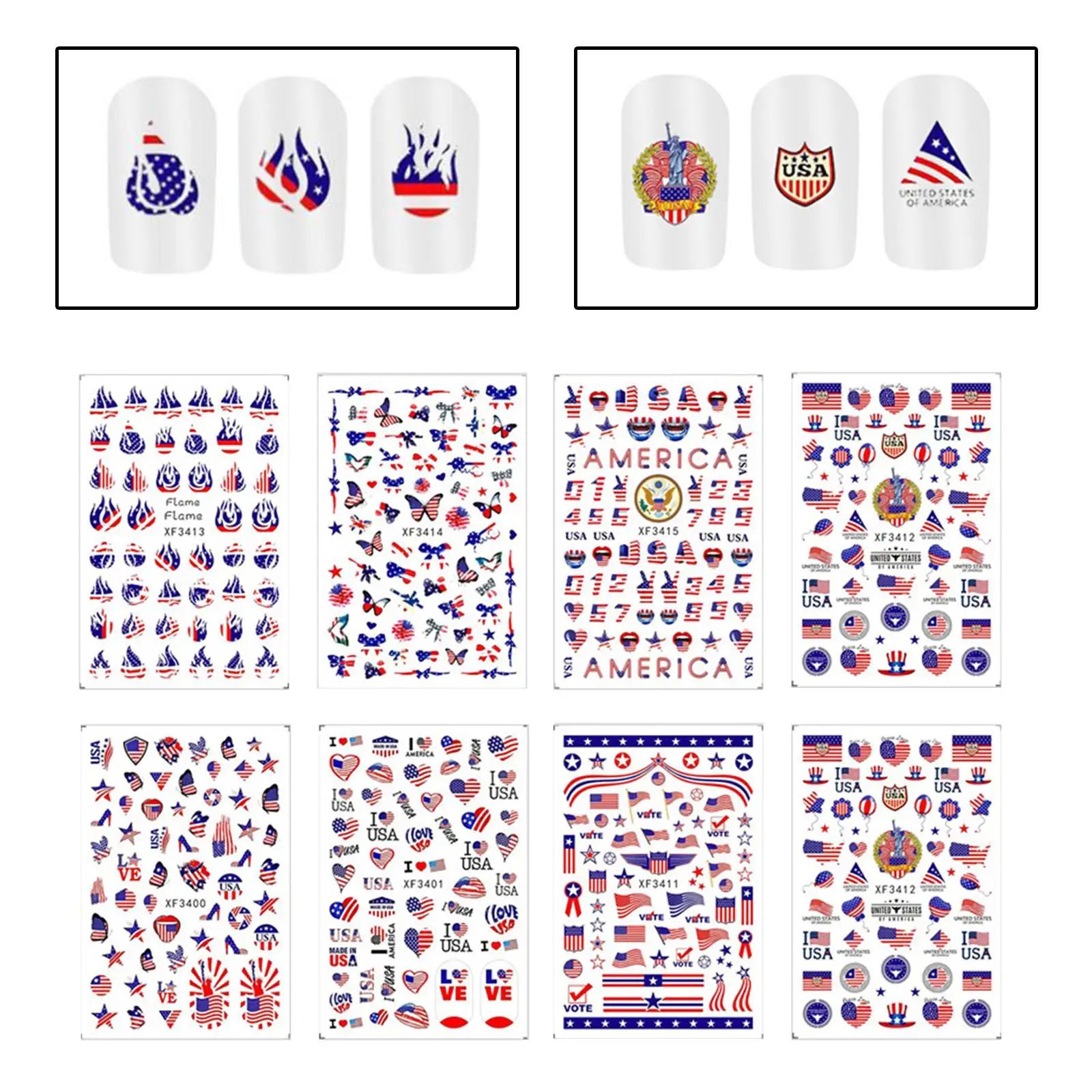 Nail Sticker American Flag Design Decal DIY Slider for Manicure Nail Art