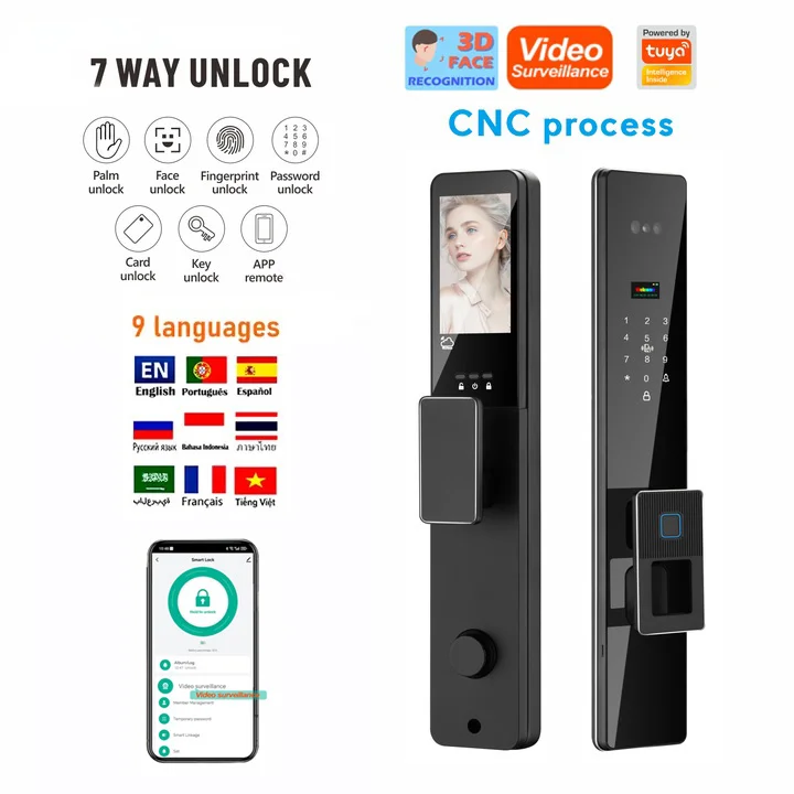 3d Face Smart Lock Tuya Wifi Video Intercom Real Time Biometric Fingerprint Smart Door Lock With Camera