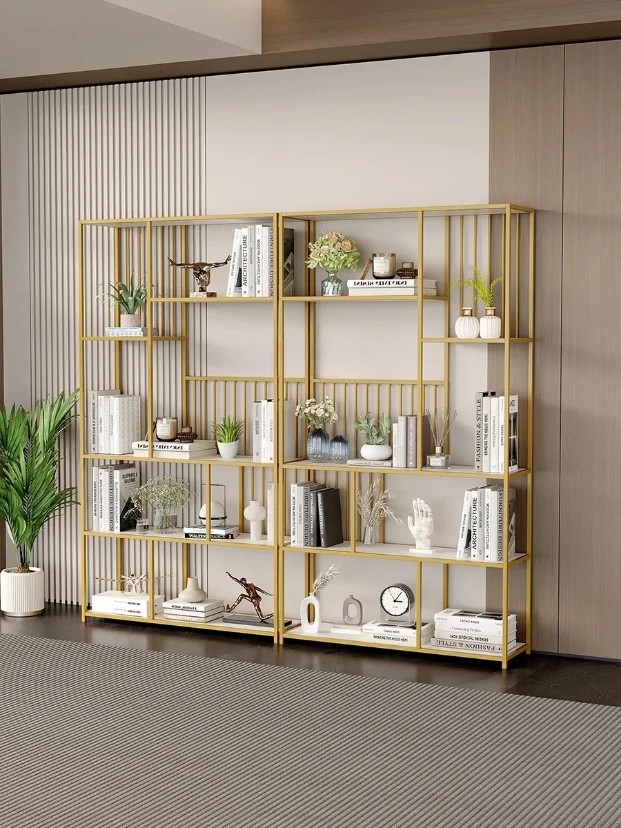 A Office multi-layer wrought iron shelf floor bookshelf living room partition decorative display cabinet