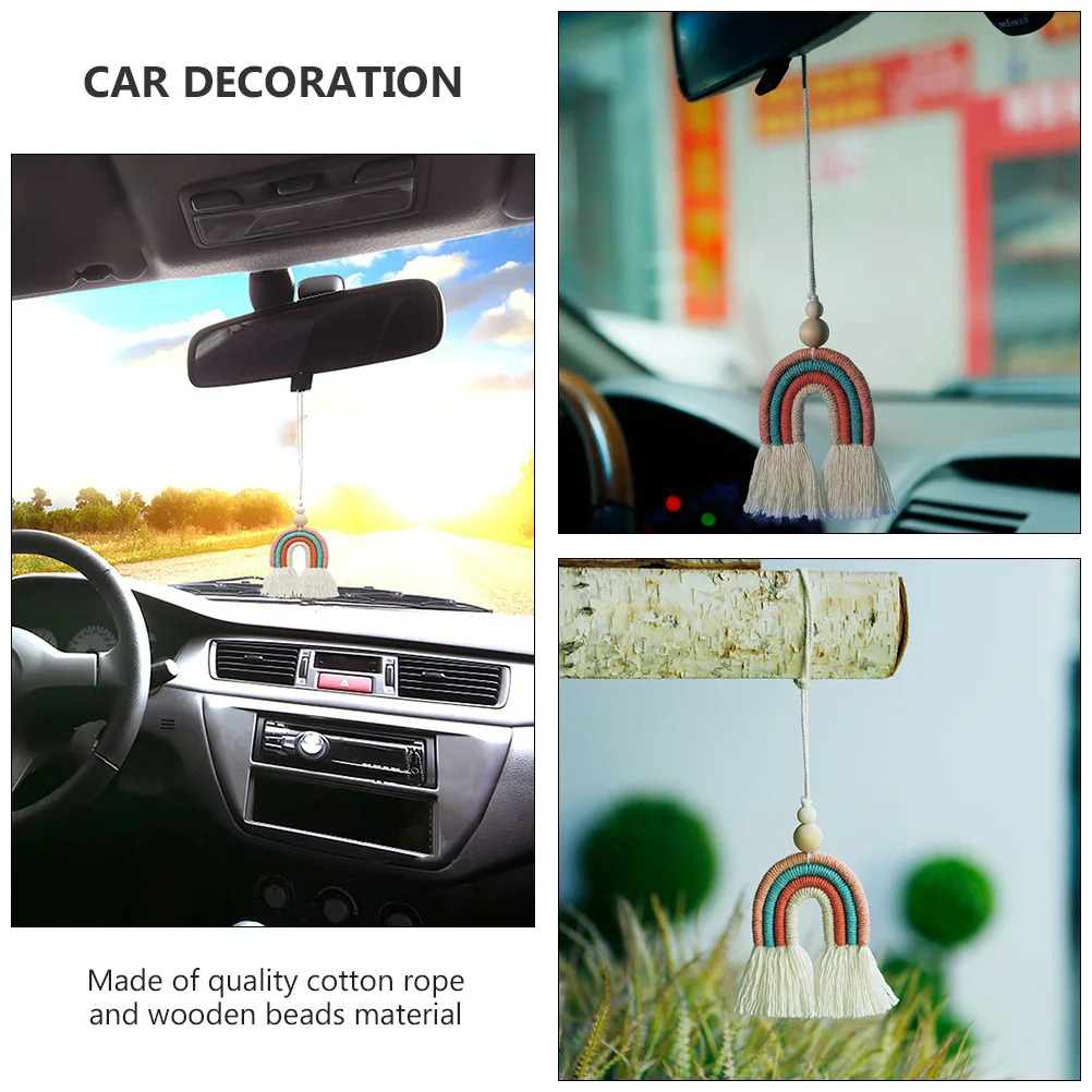 

Wooden Beads Hanging Ornament Rainbow Shape Cotton Rope Tassel Auto Hanging Pendant Car Decoration Air Freshener Charm