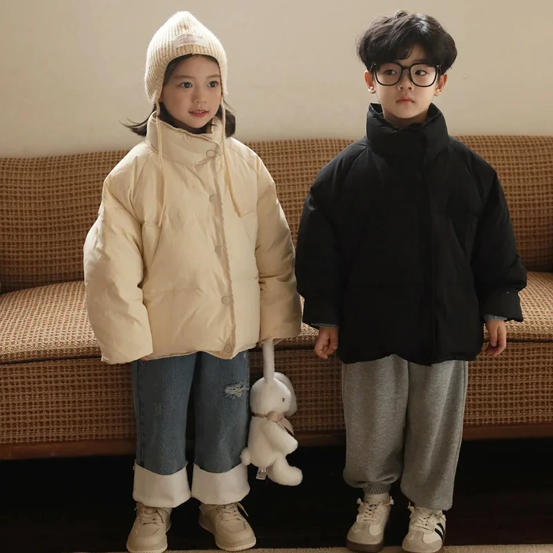 Chaquetas de plumón de pato blanco para niños y niñas, abrigos gruesos y cálidos, ropa de abrigo suelta, moda coreana, Invierno