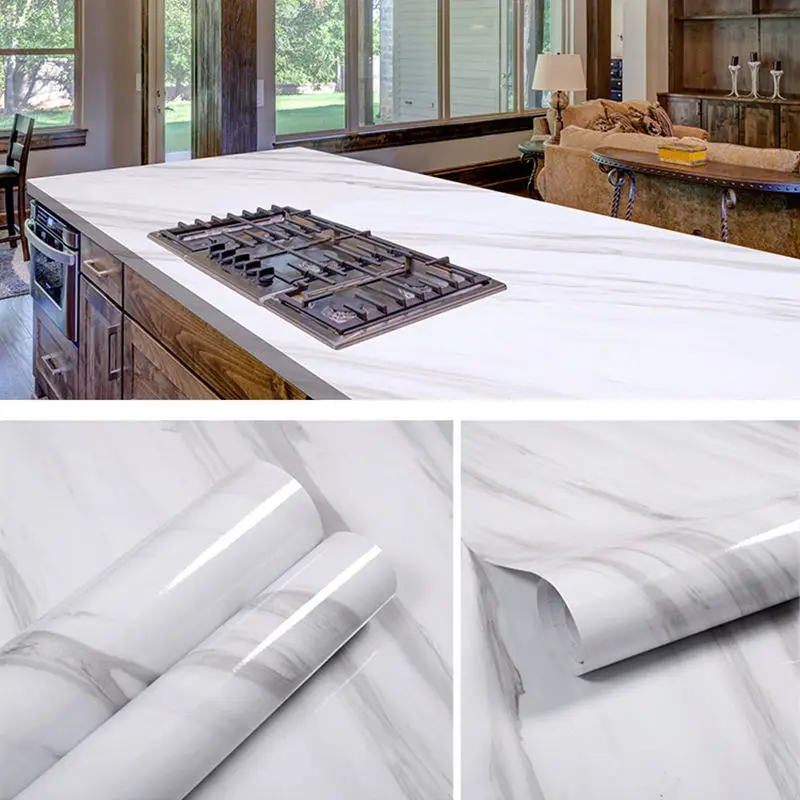 Kitchen DIY Self-Adhesive Waterproof Oil-proof PVC Wall Stickers Cabinets Countertop Wallpaper Bathroom Desktop Renovation Films