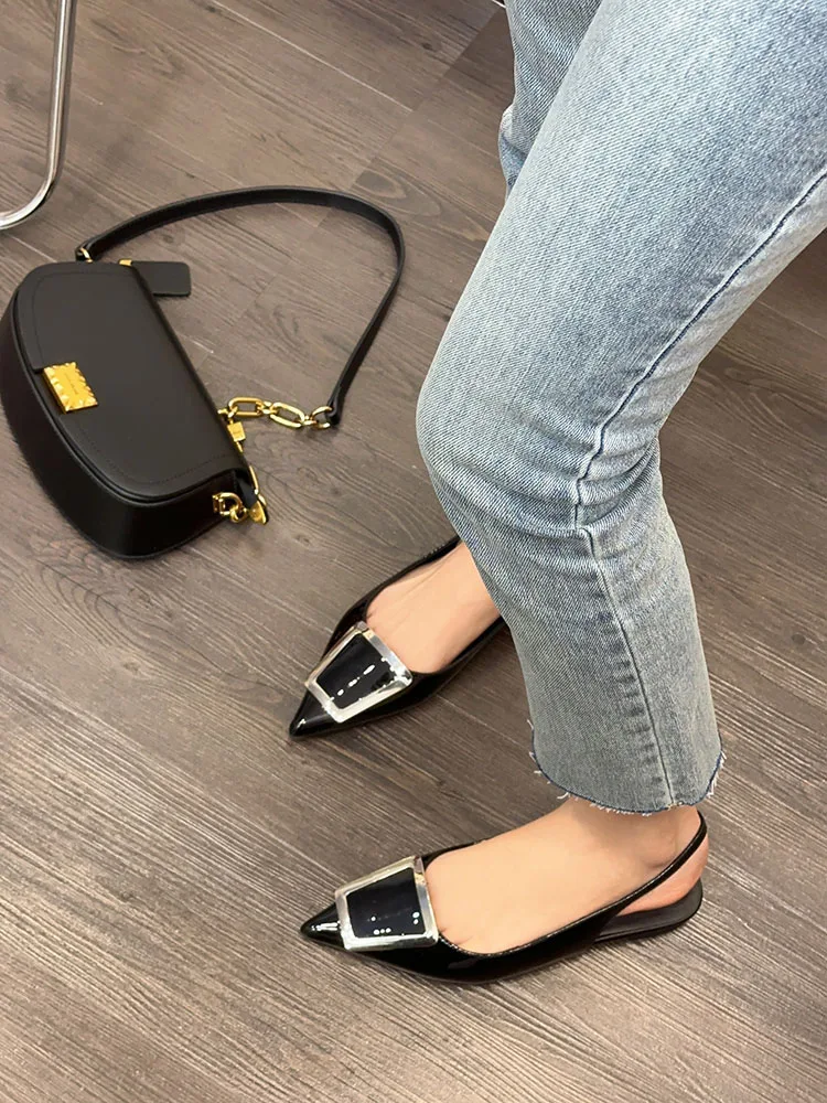 

Ladies Pointed Toe Sandals Metal Buckle Slingback High Heels Ankle Strap Pumps Shallow Shoes for Women Zapatos Mujer