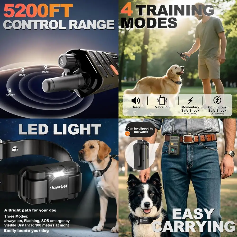 

Ошейник для дрессировки собак дальнего действия 5200 футов, водонепроницаемый, ударопрочный и вибрационный, звуковой сигнал, перезаряжаемый, подходит для собак 15-120 фунтов