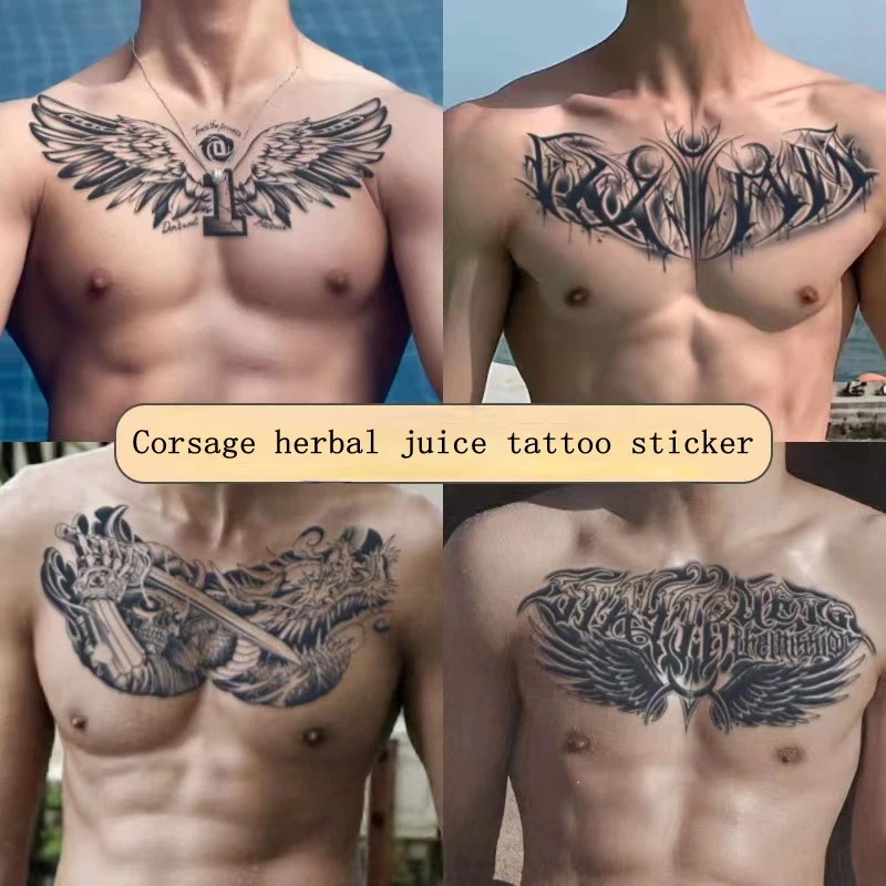 New Corsage Wing Man Herbal Tattoo Stickers Chest Back Big Pattern Waterproof Semi-permanent Fake Tattoos Art Lasting Tatouage