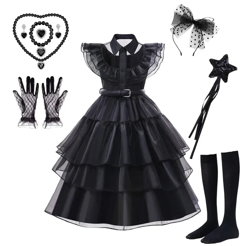 Girls movie role-playing costumes 3-12 years old gothic style black style clothing children Halloween carnival party girl dress