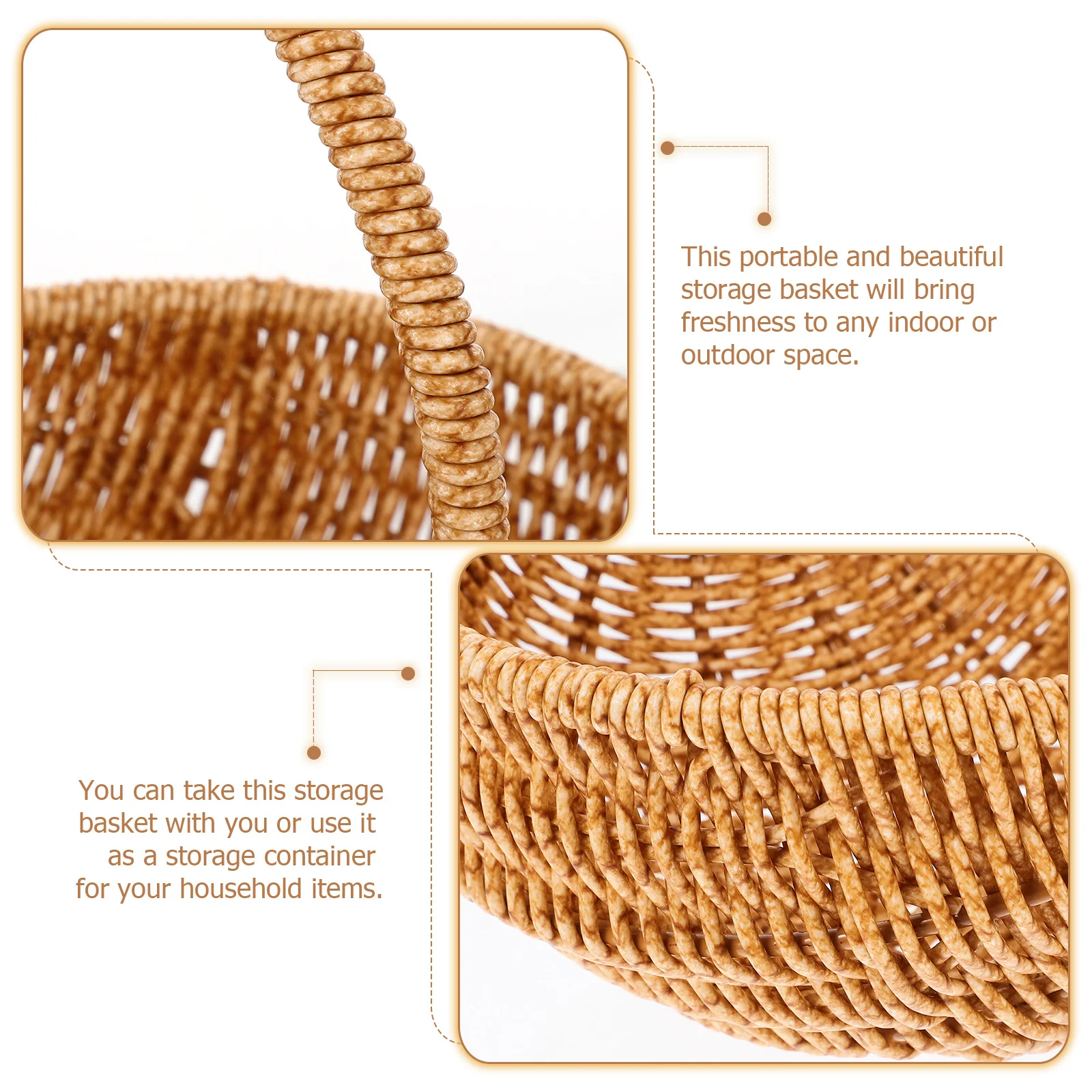 

Woven Storage Basket Portable Fruit Bread Organizer Handmade Picnic Basket For Kitchen Camping Travel Grocery Sundries
