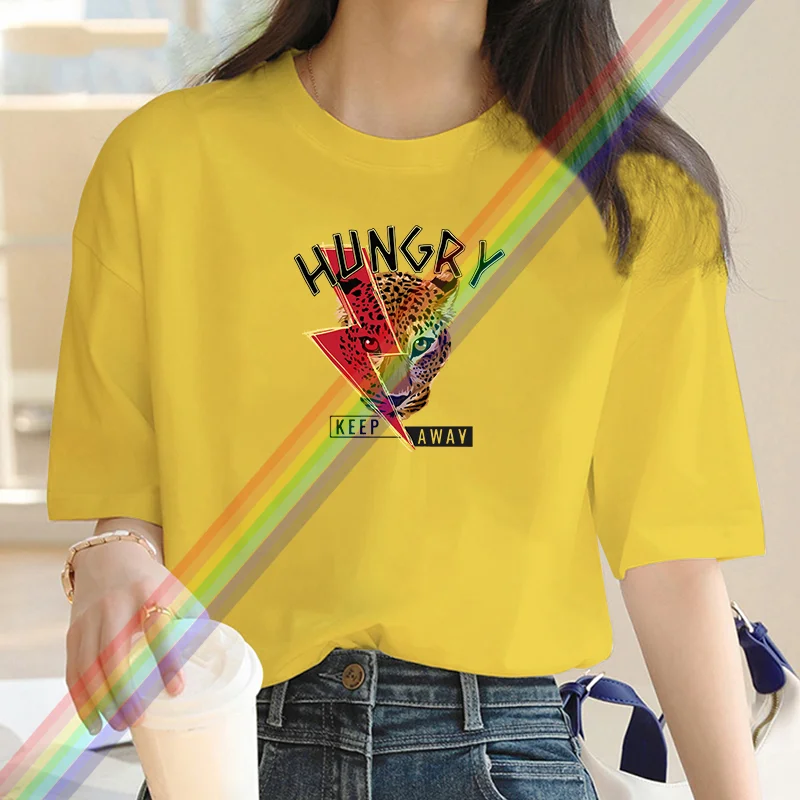 Marca de luxo dos desenhos animados leopardo impressão camiseta para as mulheres verão vintage unisex oversized camiseta y2k topo manga curta para mulher