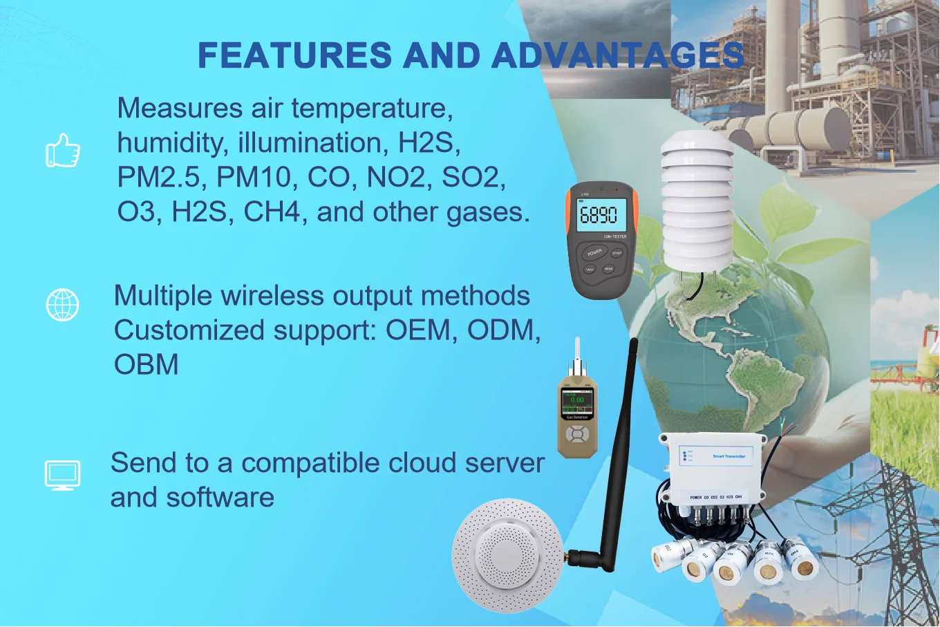 Ammonia Gauge Sensor, Ozone Leak Detector, Gas Monitor, Data Logger