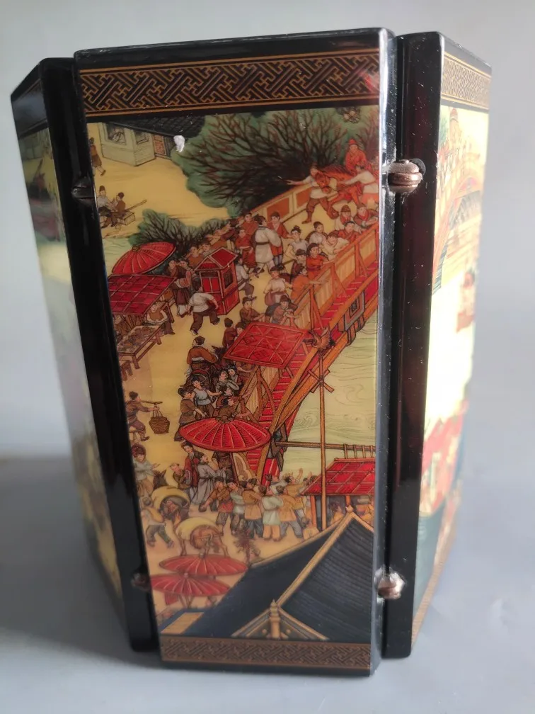 Chinese dual-use lacquer (Qingming Shanghe picture) penholder screen Handmade home office penholder screen decoration