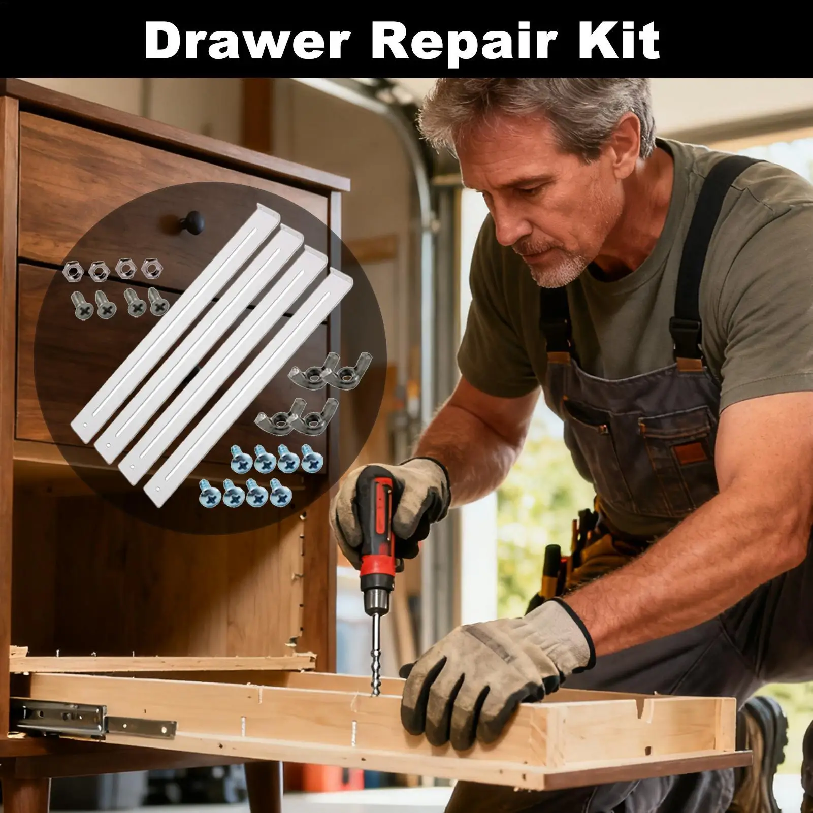 Zestaw naprawczy do szuflad komody, wytrzymały, zapobiegający opadaniu, szybkozłączny zestaw naprawczy do szuflad kuchennych, do wzmocnienia i naprawy.