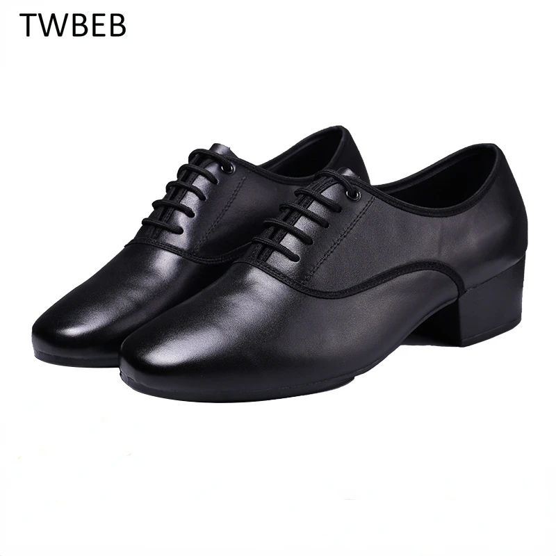 

Men's Genuine Leather Latin Dance Shoes Modern Men's Ballroom Tango Children Man Dance Shoes Black Color Large Size 38-45