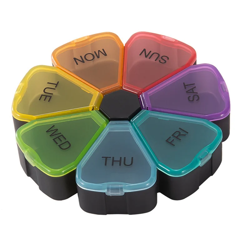 Round Portable Pill Box Medicine Planner Round Shaped Small Case Weekly Pill Organizer 7-Sided Pill Reminder