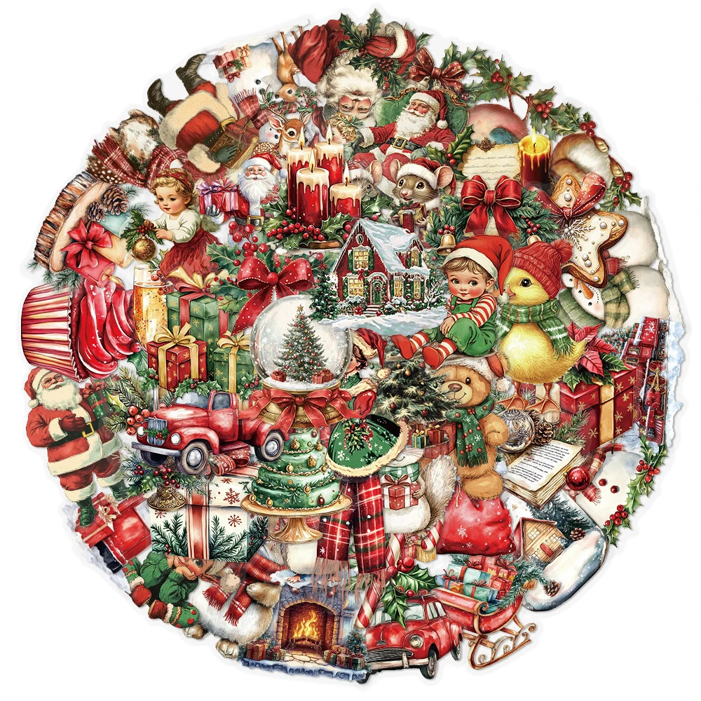 

10/30/50pcs Vintage Christmas Aesthetic Stickers Cute Animal Decals Kids Toy DIY Water Bottle Diary Phone Festival Sticker Gift