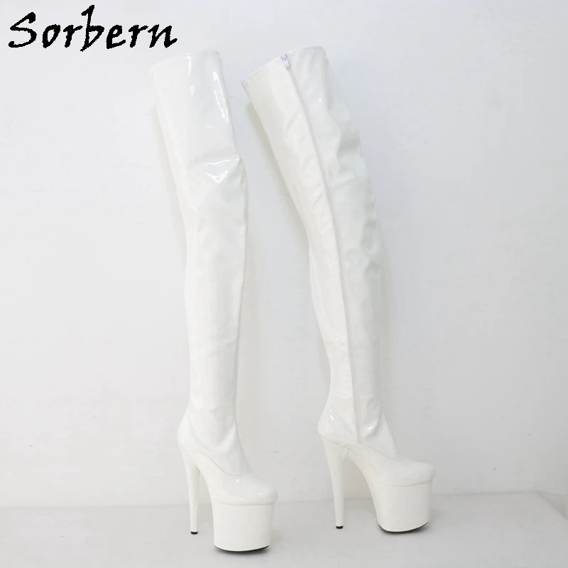 Sorber White Glossy Pole Dance Boots donna 73-82cm cavallo coscia alta 20Cm tacco spogliarellista scarpa con piattaforma spessa lunghezza