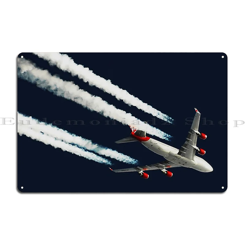 Boeing 747 Cruising Above The Atlantic With Contrails Metal Signs Club Kitchen Create Decoration Printed Tin Sign Poster