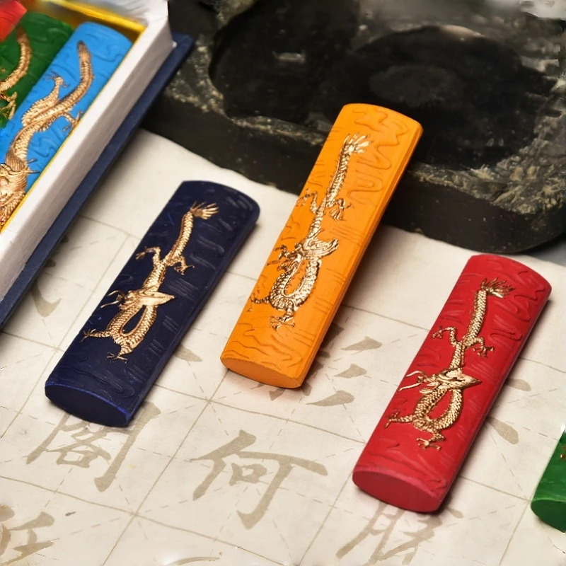 Shehu Dragon Pillars Twelve-Color Ink Strips Ink Sticks for Chinese Painting Huizhou Ink Mineral Pigments Colored Crayons