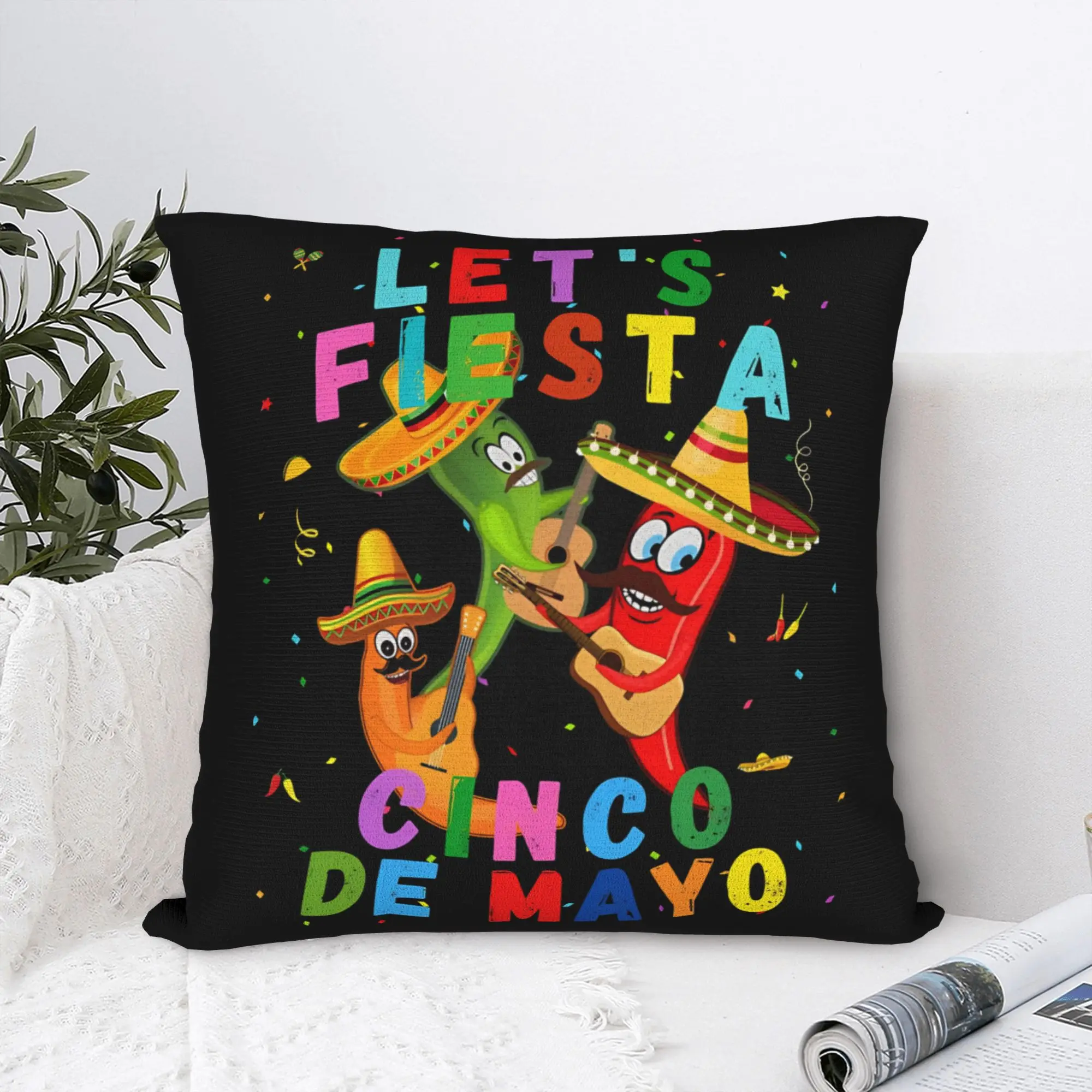 Let's FIESTA Party Printed Pillow Case Mexican Amigo Cinco De Mayo Sombrero Fashion Pillow Cover Soft For Couch Sofa Bedroom