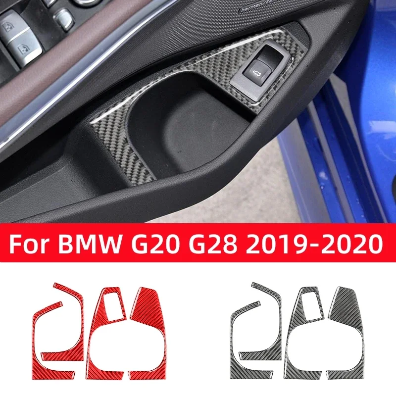 

Аксессуары для BMW 3 серии G20 G28 2019-2020, подлокотник из углеродного волокна для внутренней двери автомобиля, держатель стакана для воды, панель, отделка, наклейки