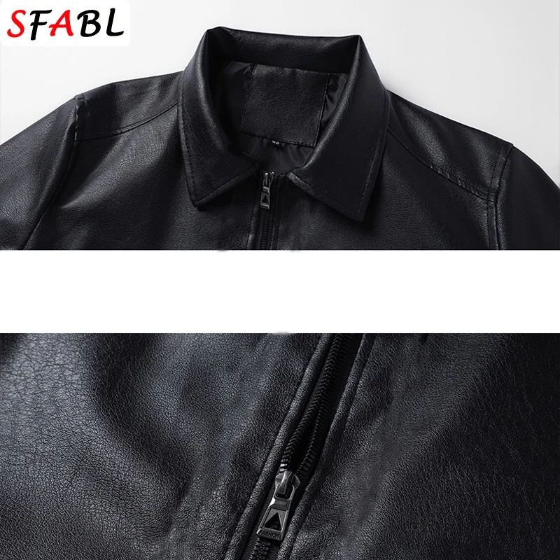 New Fashion Motorcycle Men\'s Leather Jacket Windbreak PU Leather Coat Men Biker Warm Autumn Winter Outerwear Men\'s Clothing 3XL