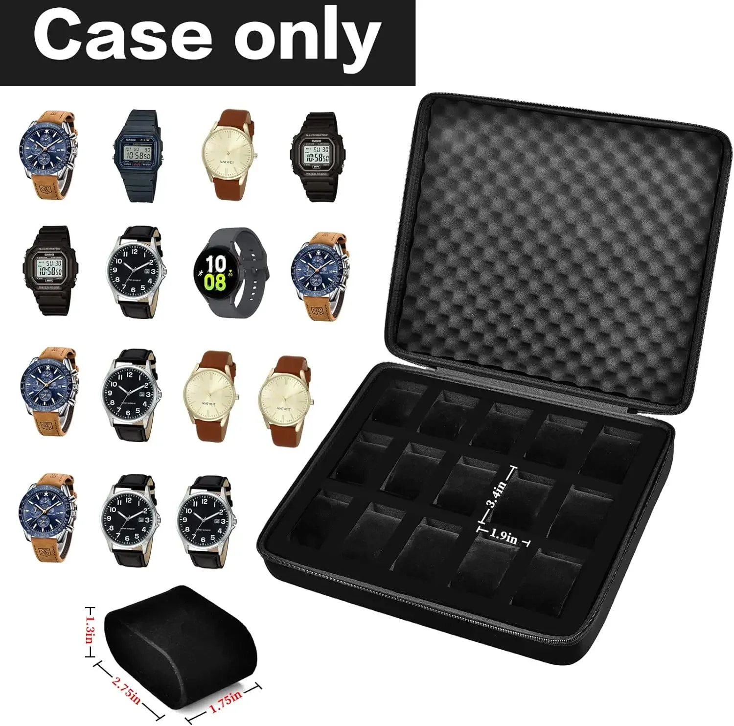 15 Slots Watch Box /Men Watch Display Storage Case Fits All Wristwatches and Smart Watches up to 42mm image 2