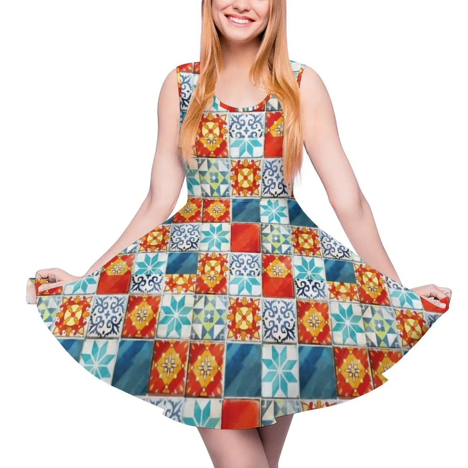 Colorful azulejos tiles from Azul board game Sleeveless Dress dresses for woman 2024 women