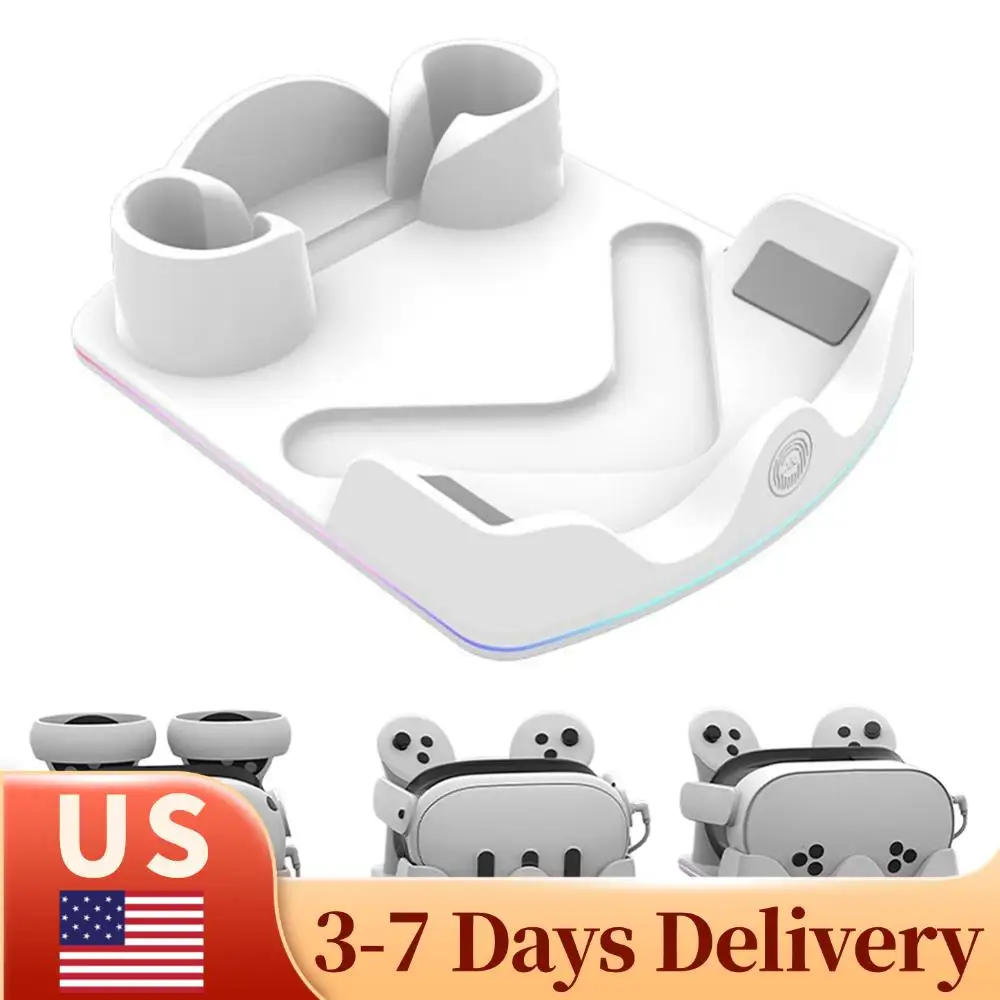 

Charging Dock for Meta Quest 3S VR Charging Station with RGB Light Charging Stand Headset Display Stand and Controller Mount