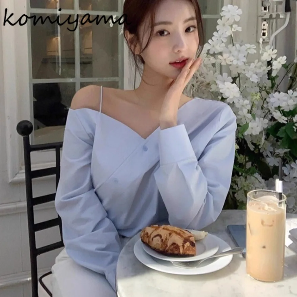 

Off Shoulder Long Sleeve Woman 2025 Shirts & Blouses Irregular Design Blusas Loose Sexy Ropa Mujer Feminino Camisas Clothing