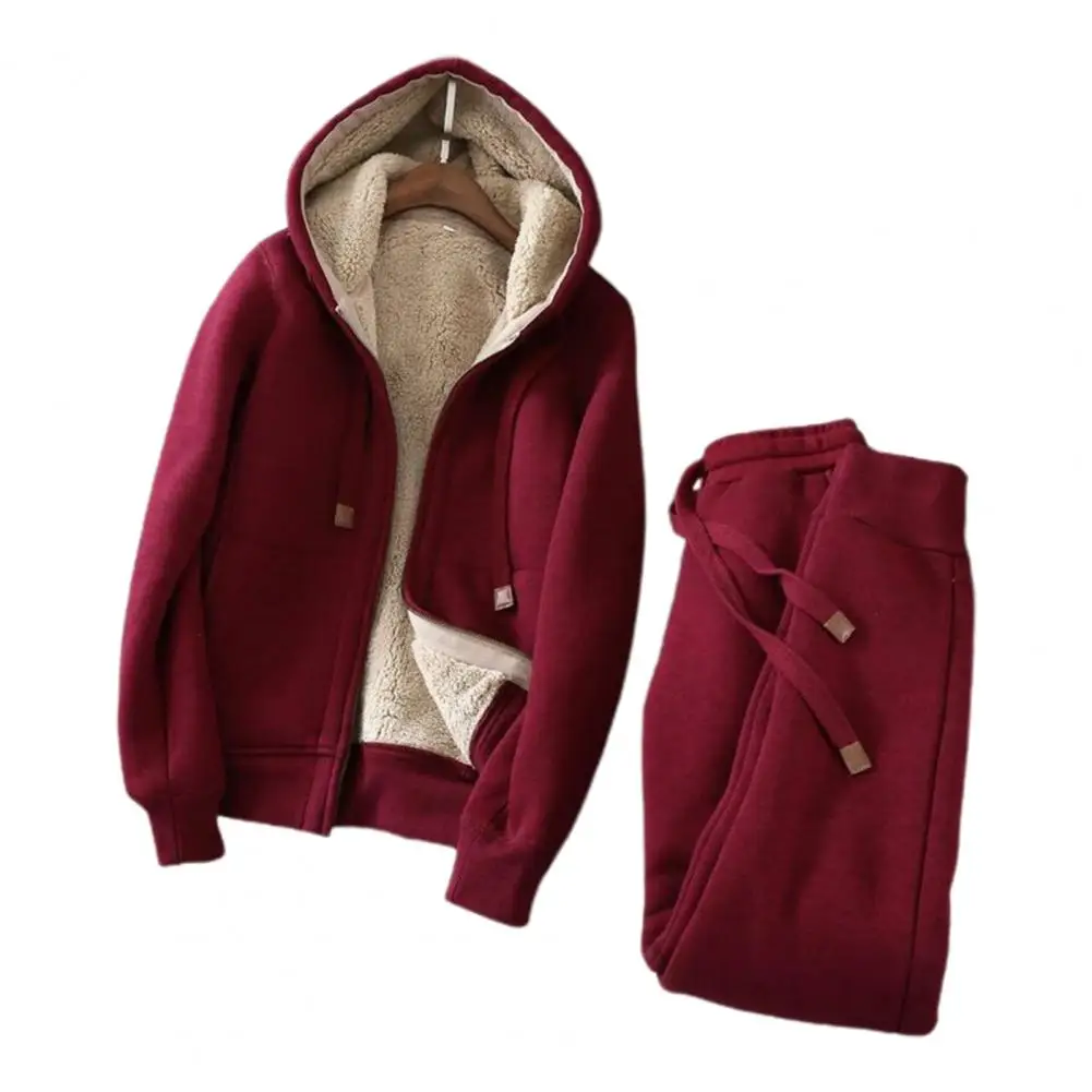 1 Set Cozy Hoodie Set Sports Outfit Sweatshirt Pants Drawstring Women Hoodie Jogger Pants Two-piece Set Streetwear