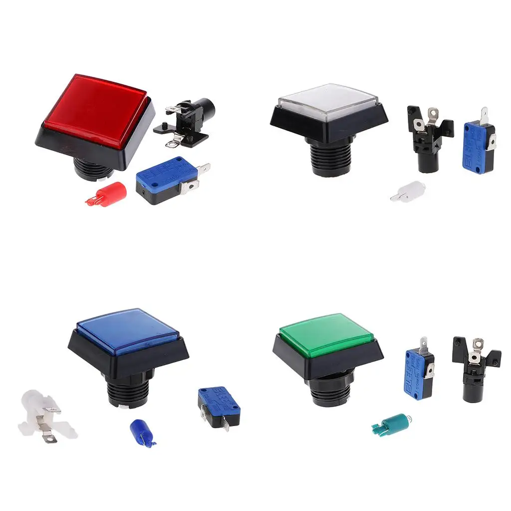 Game Machine Rectangle Arcade Button with LED Light for DIY Coin Operated Console Parts
