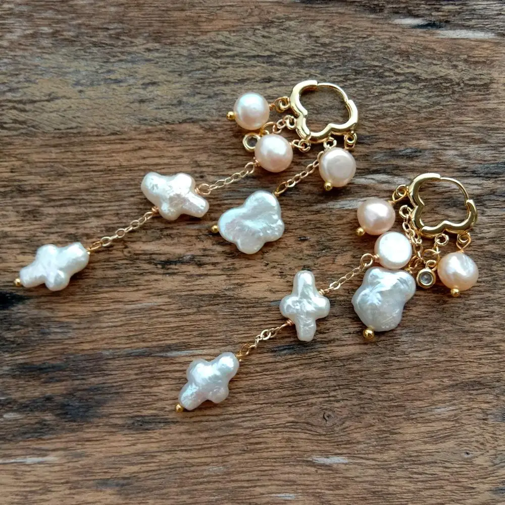 YYGEM 10x14mm Natural Butterfly Shape Freshwater Pearl Dangle Earrings Gold Plated Cloud Hoop Earrings Jewelry For Women
