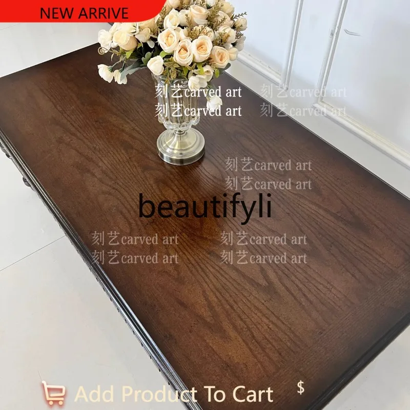 

Rectangle coffee table American country solid wood oak retro brown corner table G1218